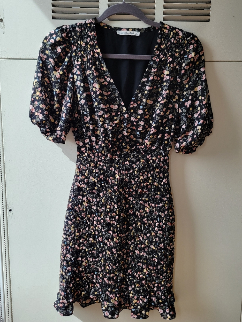 Abercrombie & Fitch Black Mini Dress with Pink and Cream Floral Print